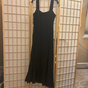 Vince Camuto Black Challis Square-Neck Smocked Back Flowy Maxi Dress Size L